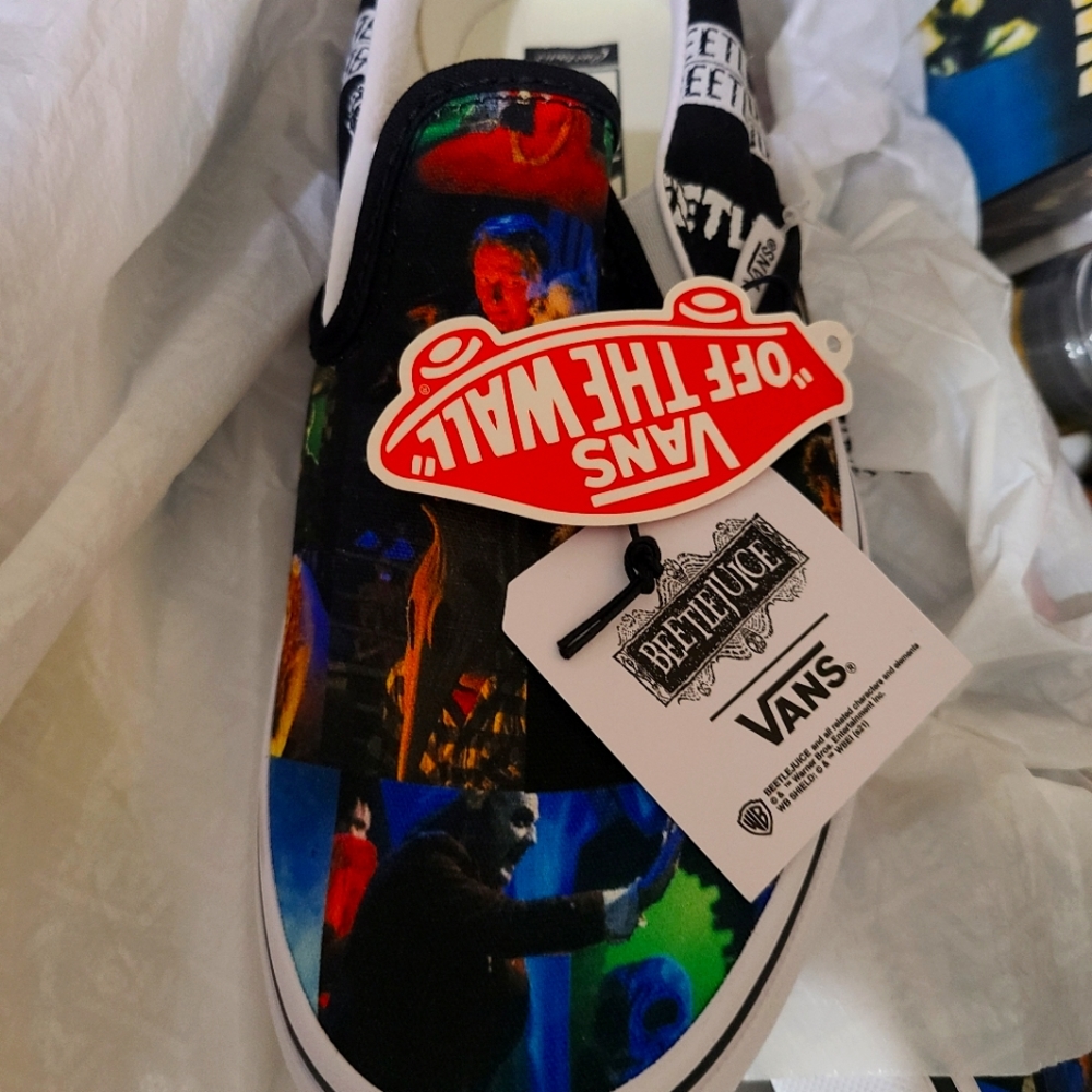 Custom unisex Vans Beetlejuice shoes. Size 8.5 in women's, size 7 in mens.